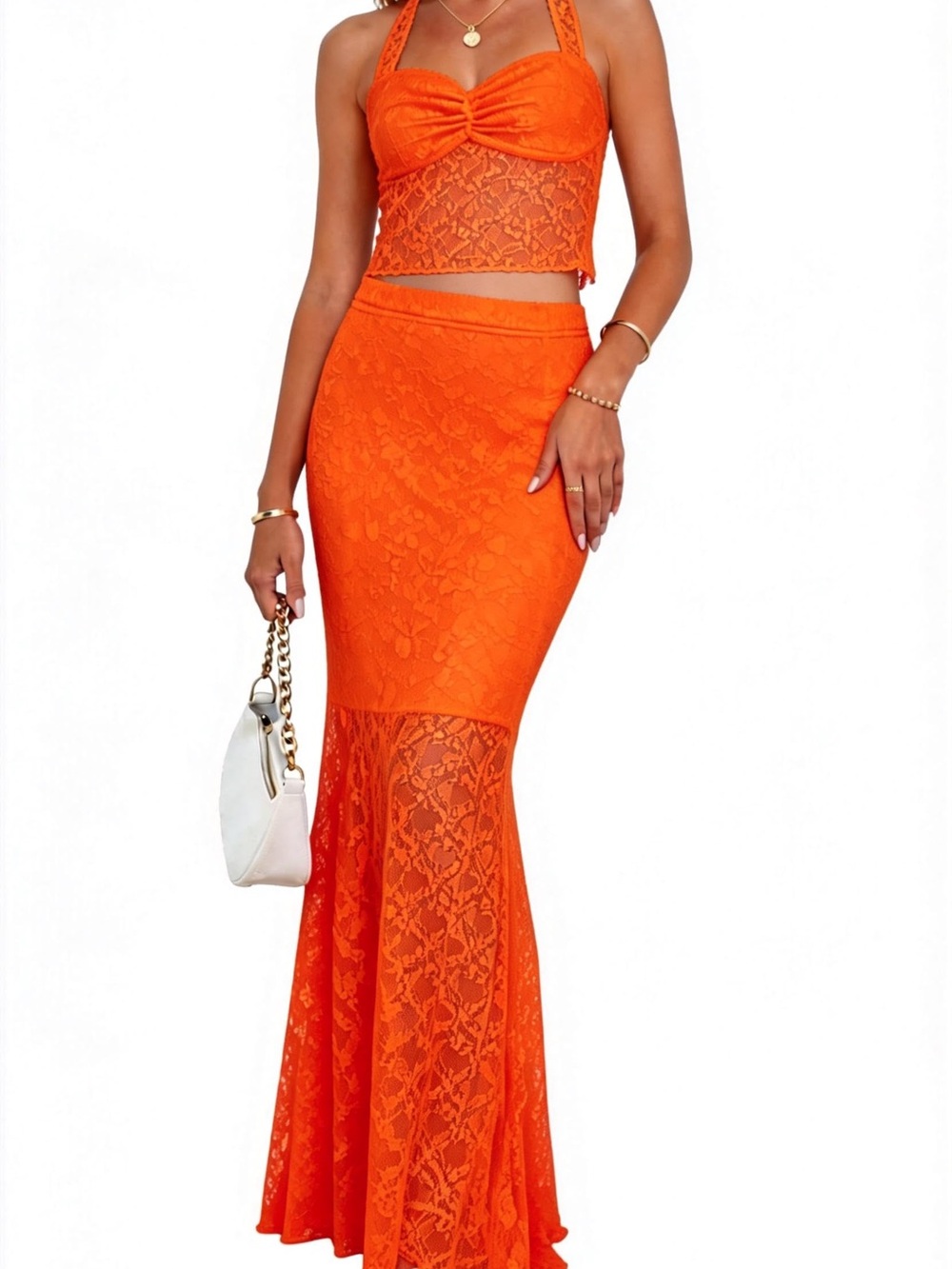 Orange Lace Mermaid Skirt set - Women